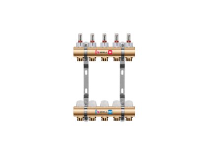 Rozdělovač radiátorový WIGELL, 5 okruhů, mosazný + vsuvky, odvzdušňování na klíč