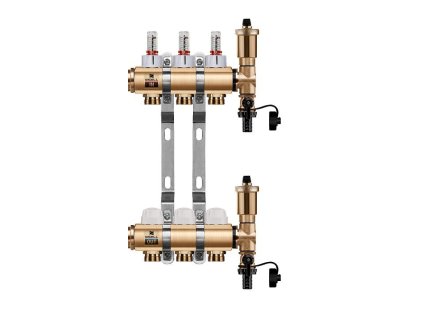 Podlahový rozdělovač WIGELL, 3 okruhy, mosazný + odvzdušňování na klíč