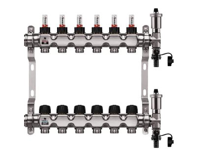 Podlahový rozdělovač WIGELL, 6 okruhů, nerez + odvzdušňování na klíč