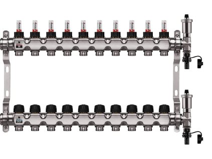 Podlahový rozdělovač WIGELL, 10 okruhů, nerez + automatické odvzdušňování