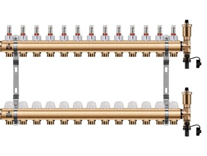 Podlahový rozdělovač WIGELL, 13 okruhů, mosazný + automatické odvzdušňování