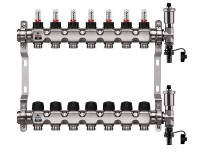 Podlahový rozdělovač WIGELL, 7 okruhů, nerez + automatické odvzdušňování