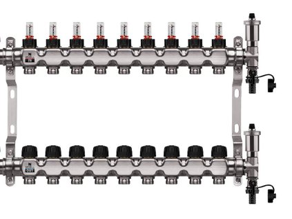 Podlahový rozdělovač WIGELL, 9 okruhů, nerez + automatické odvzdušňování